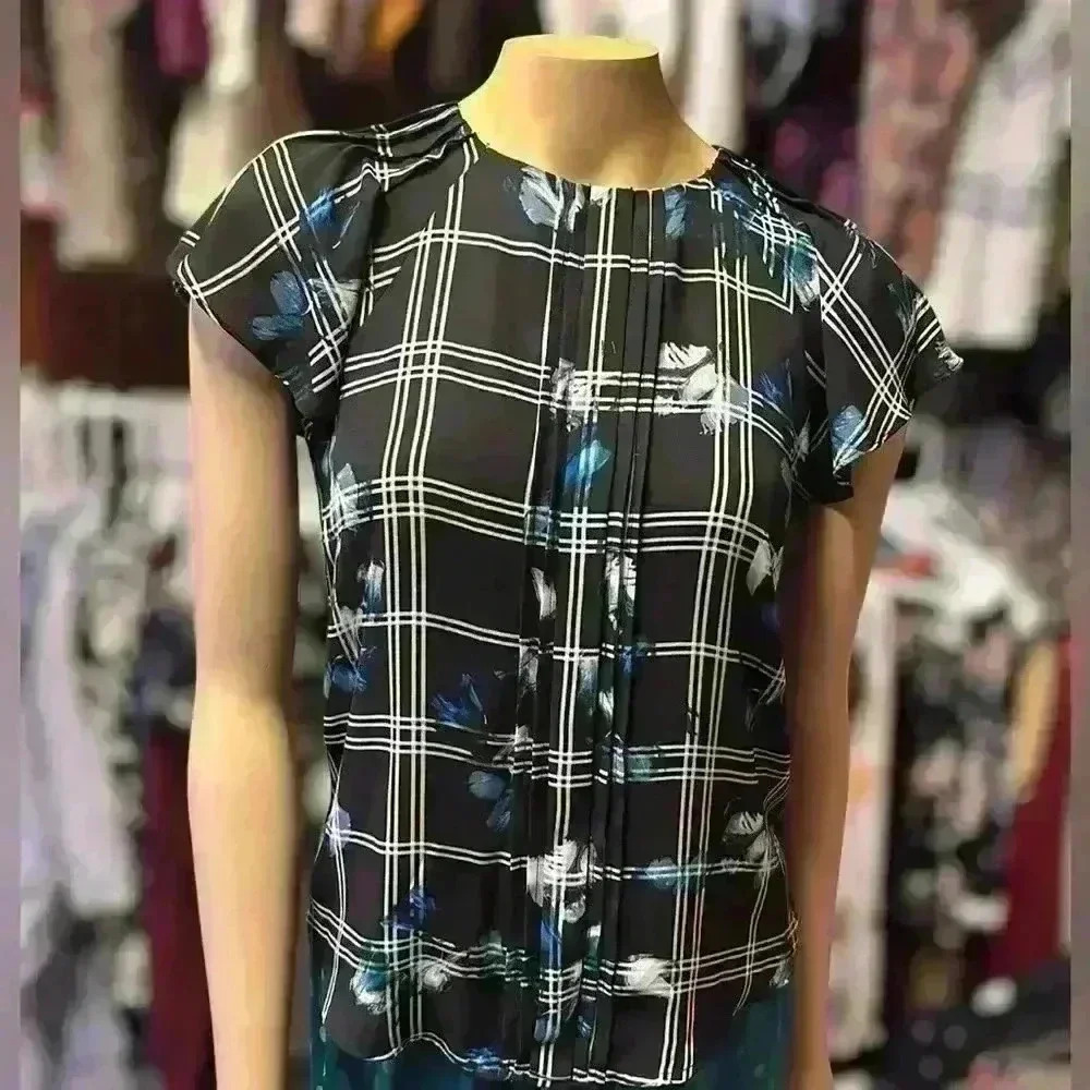 Women’s Worthington floral short sleeves business casual grid top XS